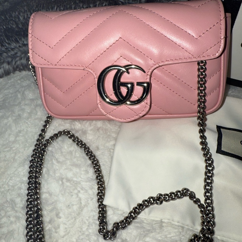 Gucci Pink Quilted Leather Mini Marmont Chain Bag